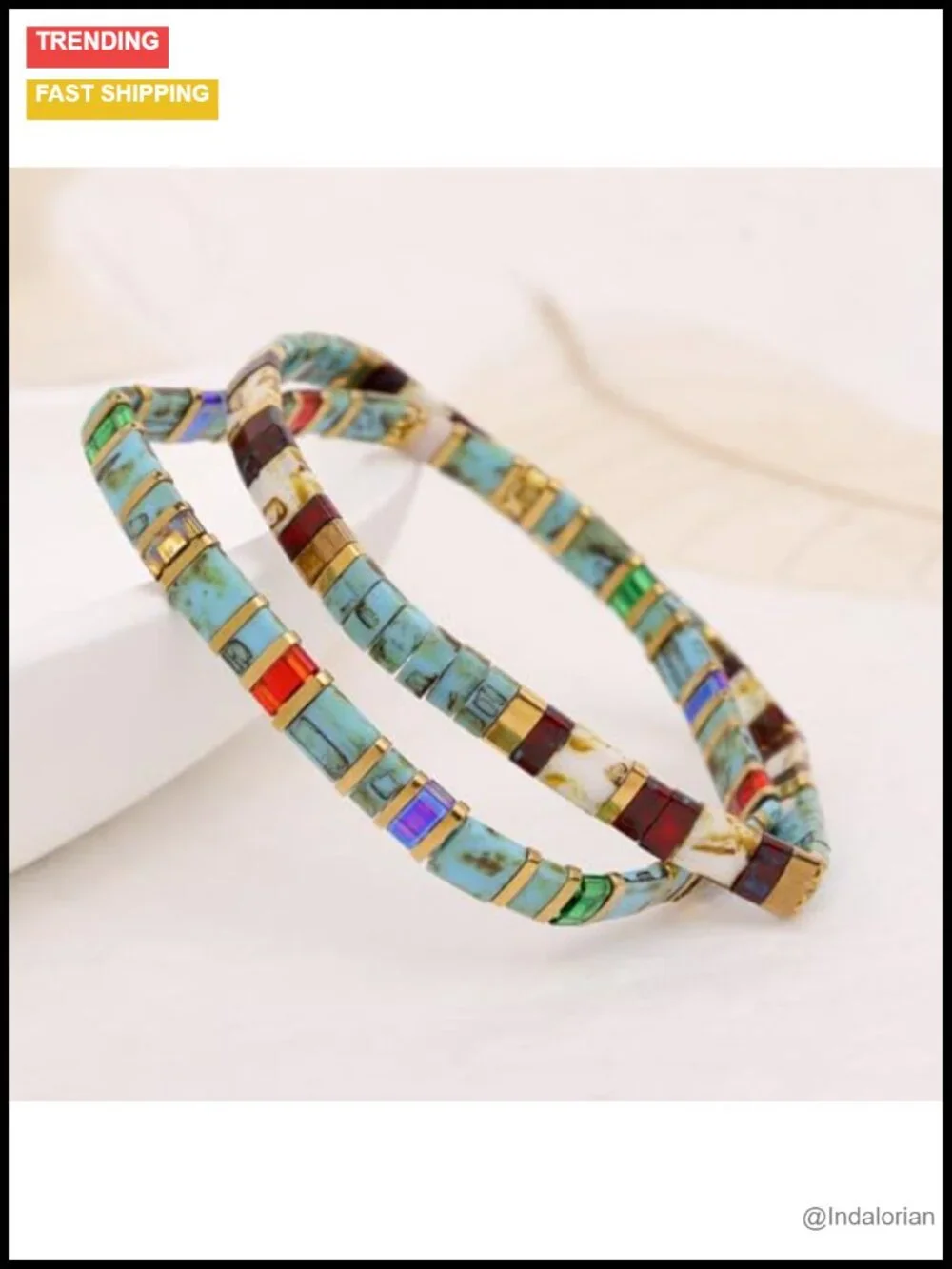 Tila Beaded Stretch Bracelets Set for Women, 4Pcs Handmade Glass Beads